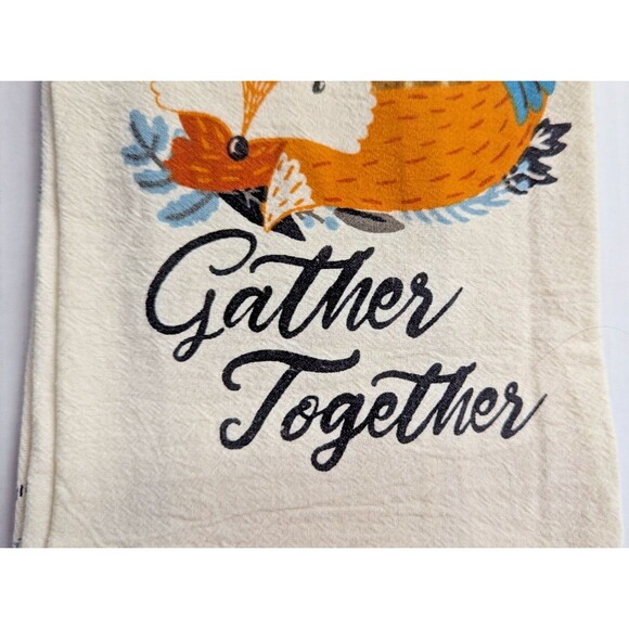 Gather Together Kitchen Towels Owl Fox Fall Holiday Blue White Plaid 2pc Gift - Picture 4 of 5